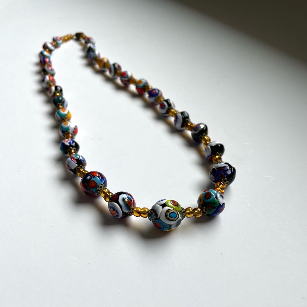 Gorgeous vintage Murano/Venetian style art glass millefiori necklace barrel clas - Picture 3 of 12